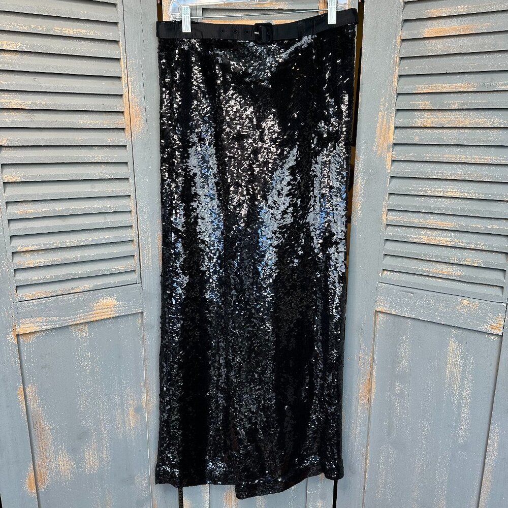 Proenza Schouler Sequin Wide Leg Karate Pants Black Sz S
